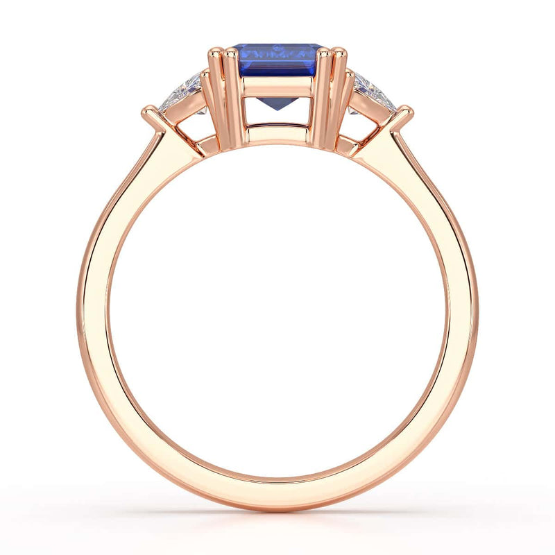 Blue Sapphire Trilogy Ring with Trillion side stone Dress Ring