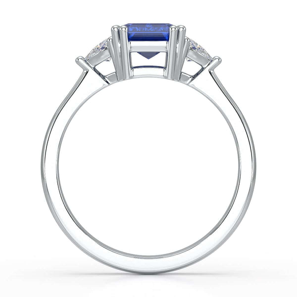 Blue Sapphire Trilogy Ring with Trillion side stone Dress Ring