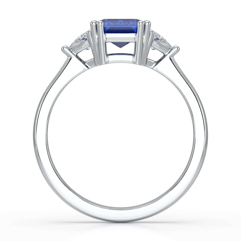 Blue Sapphire Trilogy Ring with Trillion side stone Dress Ring