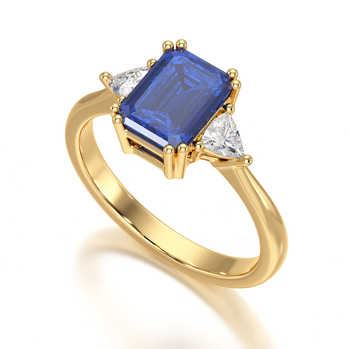 Blue Sapphire Trilogy Ring with Trillion side stone Dress Ring