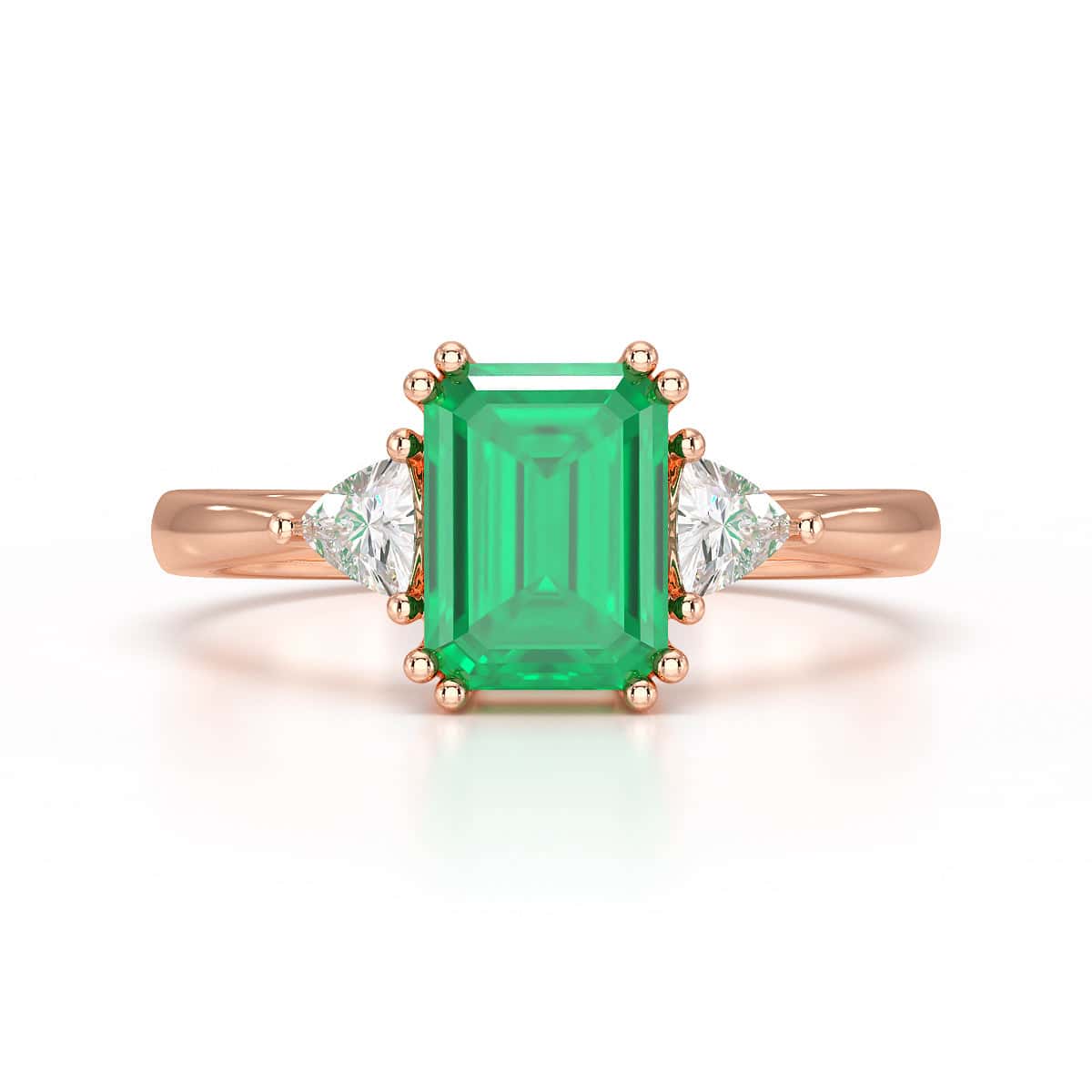 Emerald Trilogy Ring with Trillion side stone Dress Ring