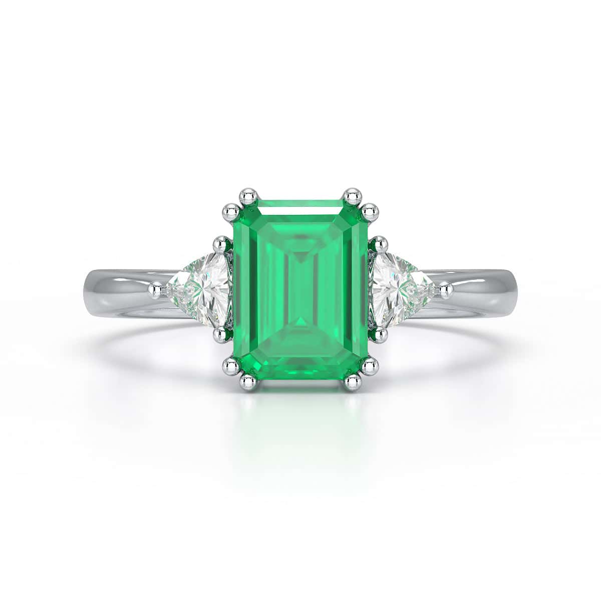 Emerald Trilogy Ring with Trillion side stone Dress Ring