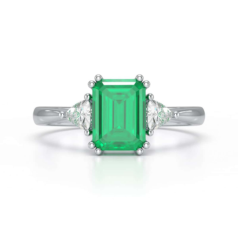 Emerald Trilogy Ring with Trillion side stone Dress Ring