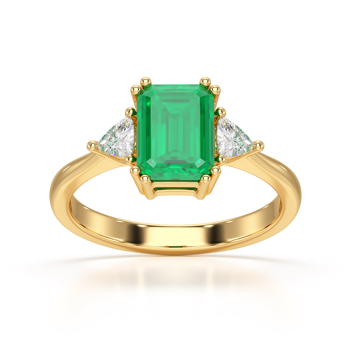 Emerald Trilogy Ring with Trillion side stone Dress Ring