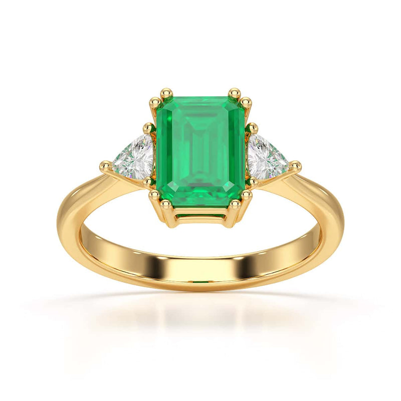 Emerald Trilogy Ring with Trillion side stone Dress Ring