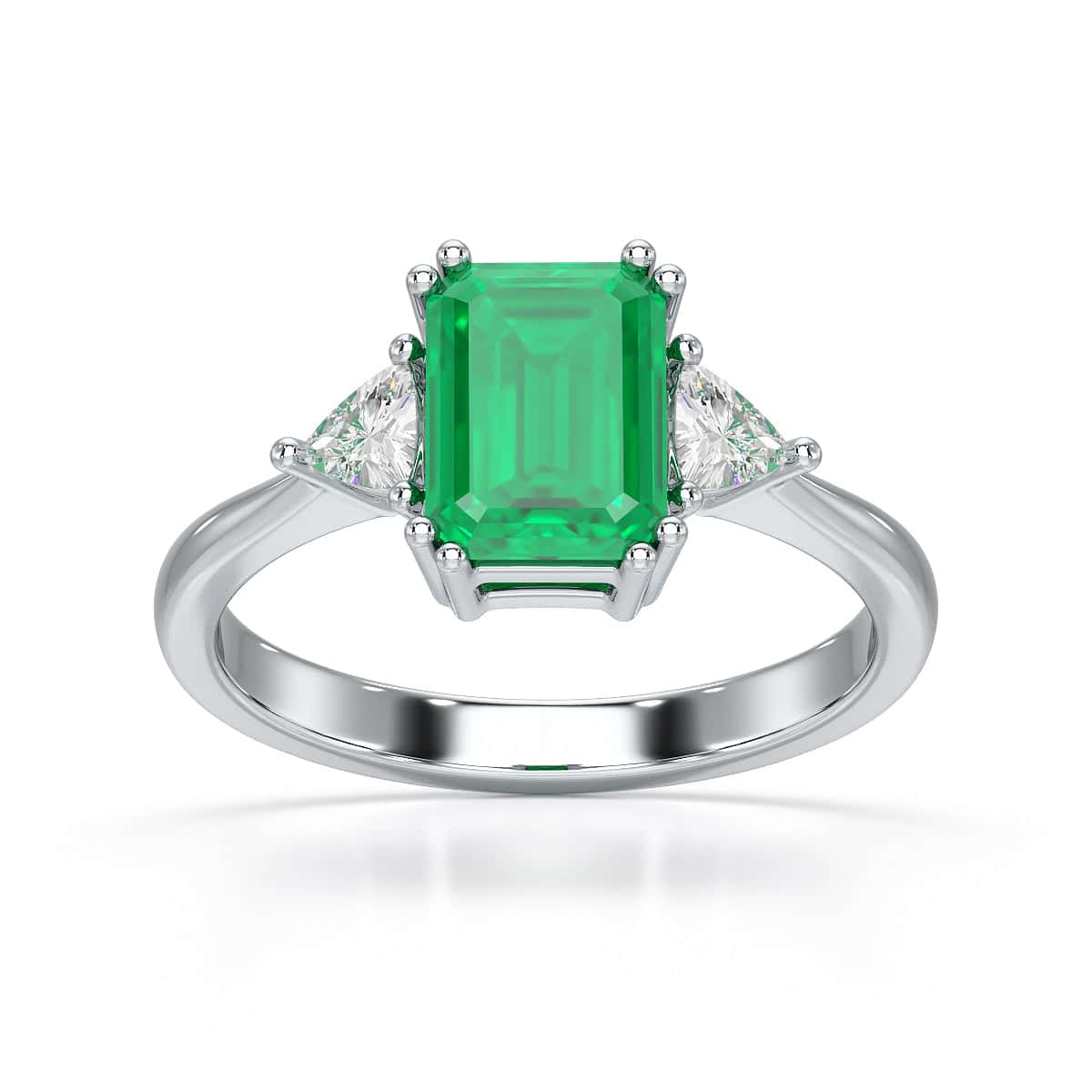 Emerald Trilogy Ring with Trillion side stone Dress Ring