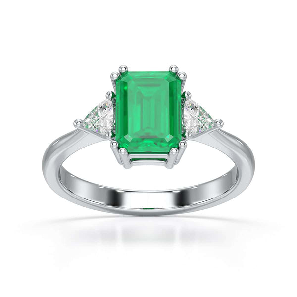Emerald Trilogy Ring with Trillion side stone Dress Ring