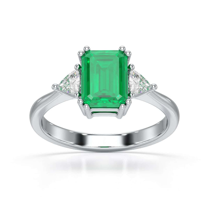 Emerald Trilogy Ring with Trillion side stone Dress Ring