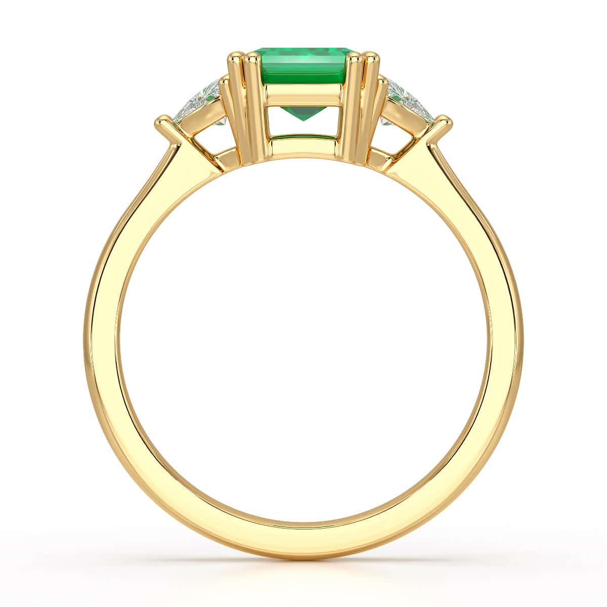 Emerald Trilogy Ring with Trillion side stone Dress Ring