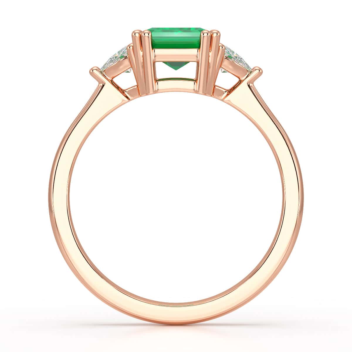 Emerald Trilogy Ring with Trillion side stone Dress Ring