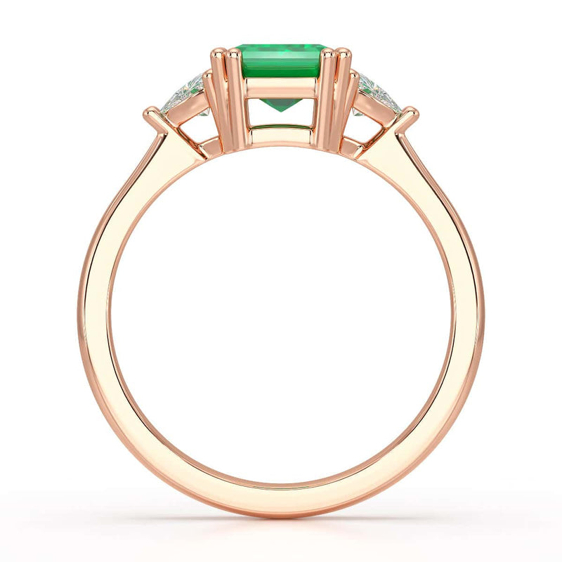 Emerald Trilogy Ring with Trillion side stone Dress Ring