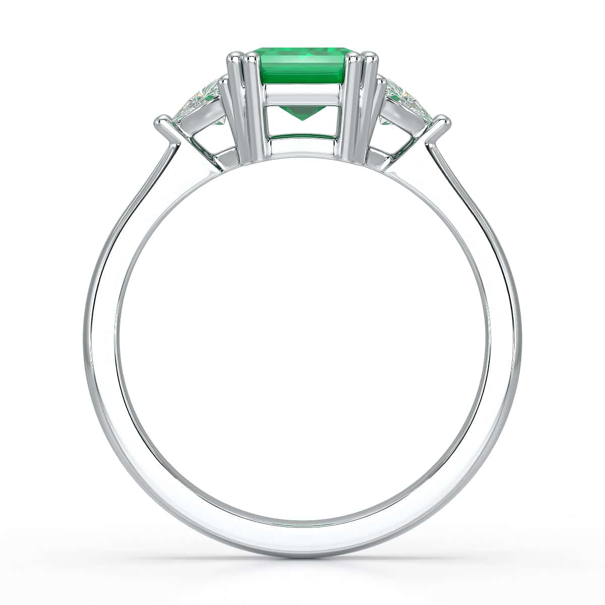 Emerald Trilogy Ring with Trillion side stone Dress Ring
