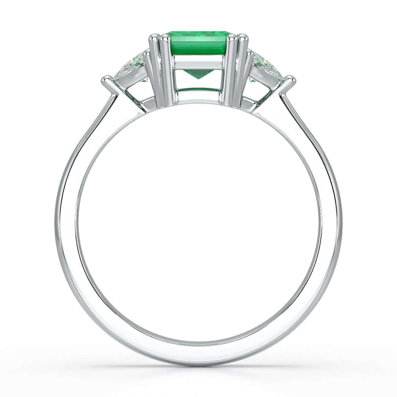 Emerald Trilogy Ring with Trillion side stone Dress Ring