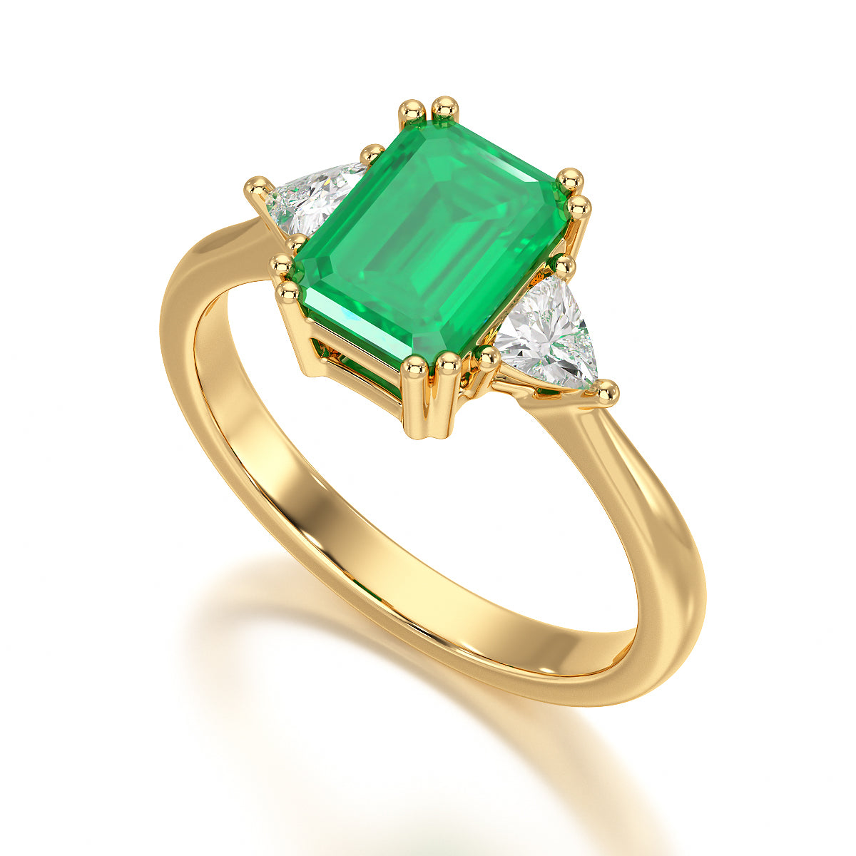 Emerald Trilogy Ring with Trillion side stone Dress Ring
