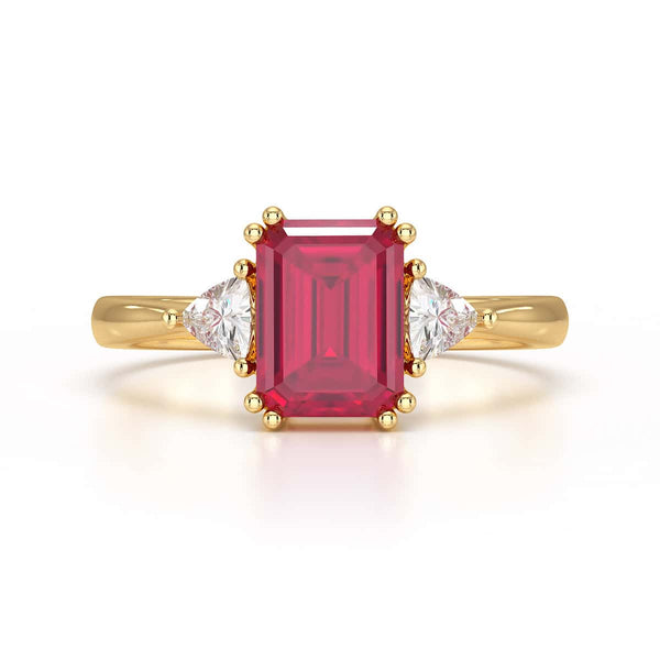 Ruby Trilogy Ring with Trillion side stone Dress Ring