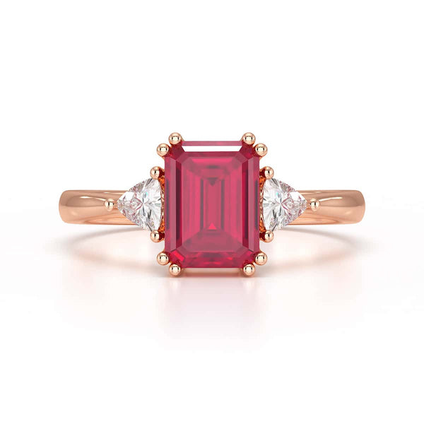 Ruby Trilogy Ring with Trillion side stone Dress Ring