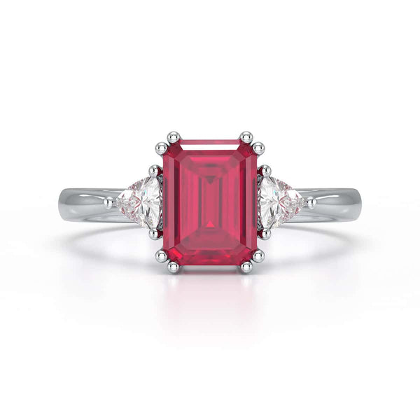 Ruby Trilogy Ring with Trillion side stone Dress Ring