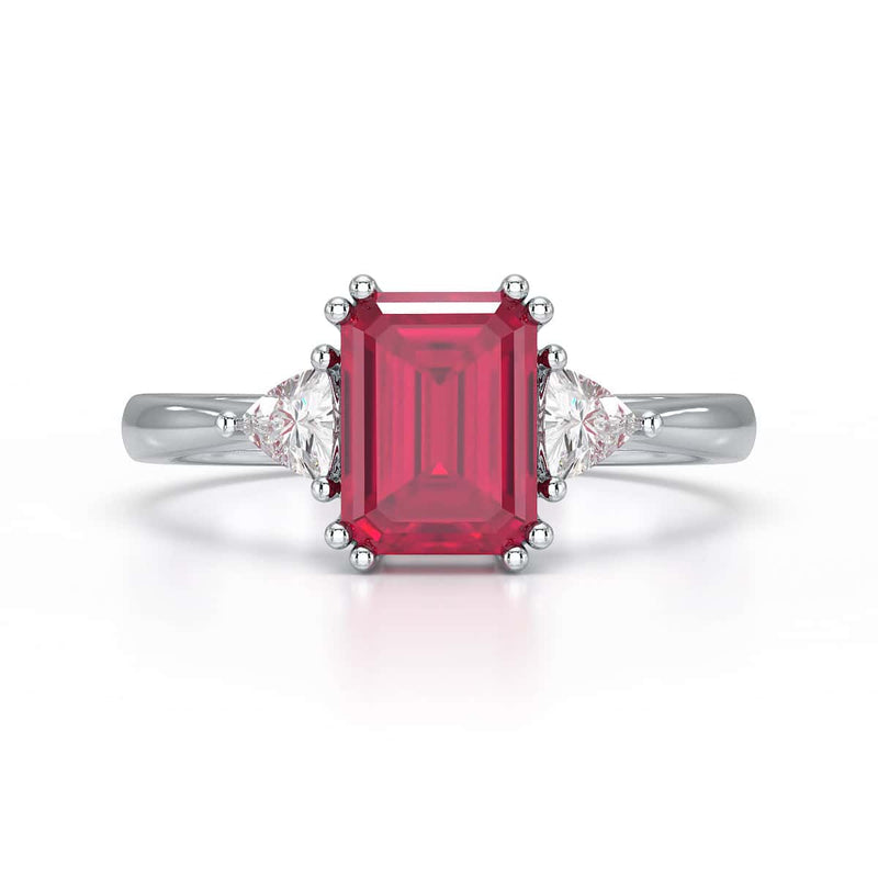 Ruby Trilogy Ring with Trillion side stone Dress Ring