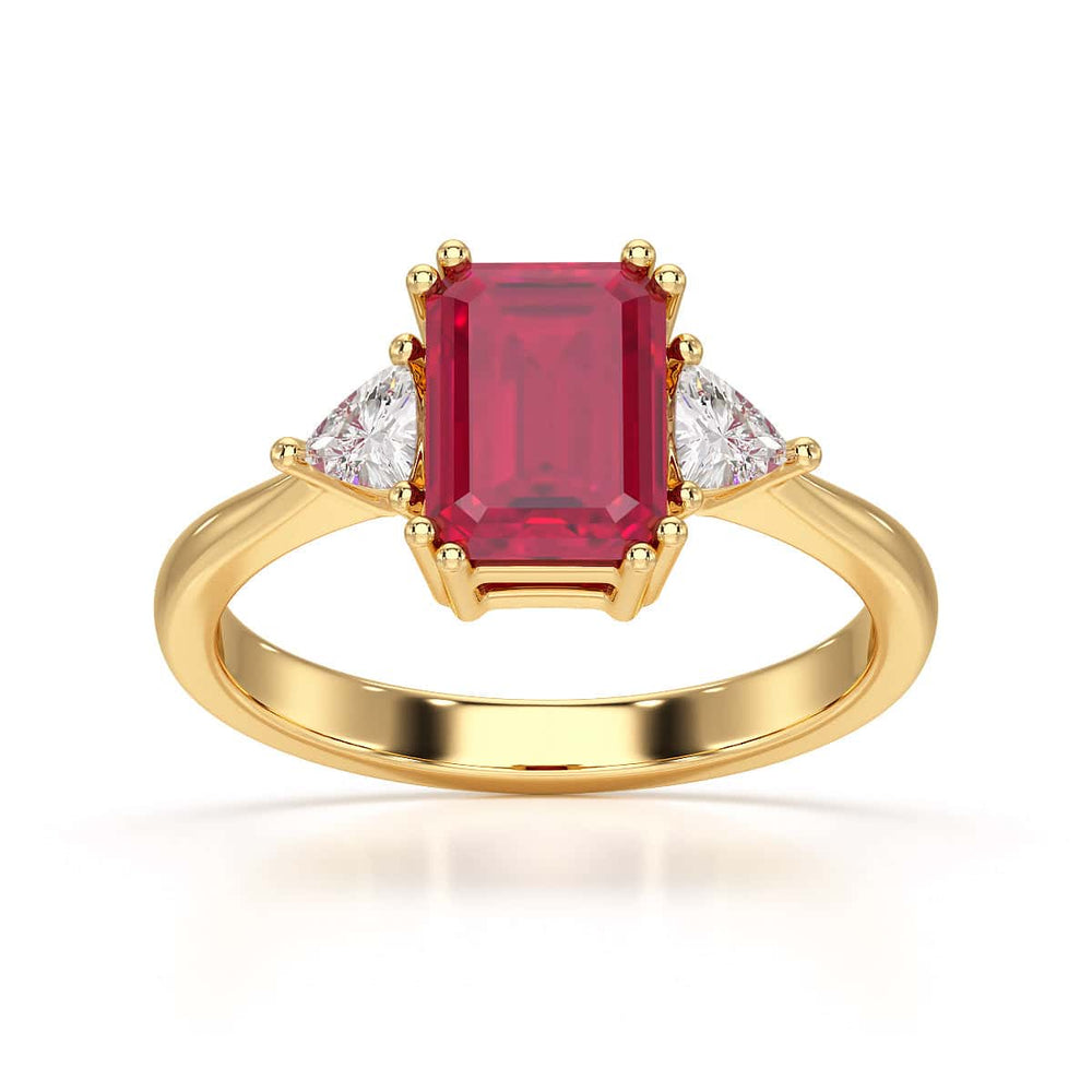 Ruby Trilogy Ring with Trillion side stone Dress Ring