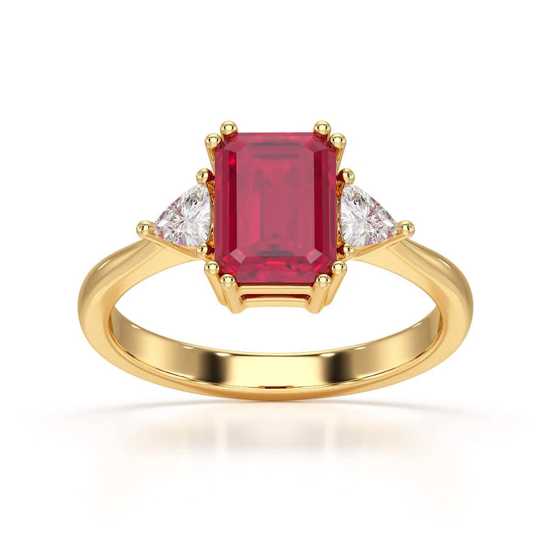 Ruby Trilogy Ring with Trillion side stone Dress Ring