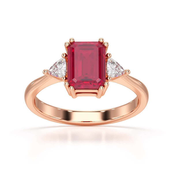Ruby Trilogy Ring with Trillion side stone Dress Ring