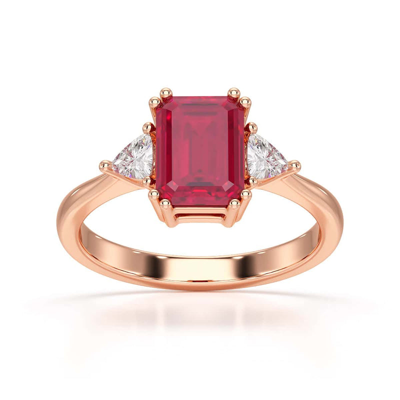 Ruby Trilogy Ring with Trillion side stone Dress Ring