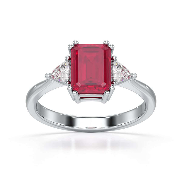 Ruby Trilogy Ring with Trillion side stone Dress Ring