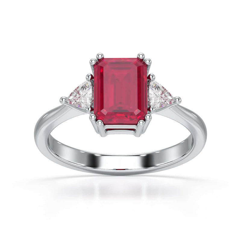 Ruby Trilogy Ring with Trillion side stone Dress Ring