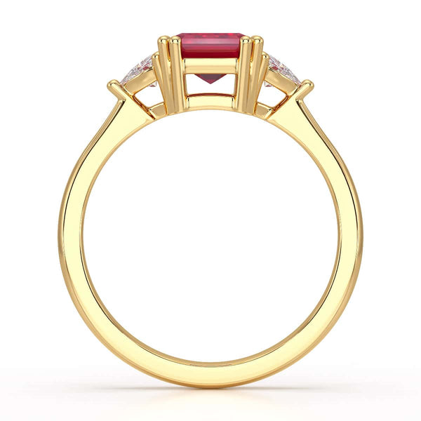 Ruby Trilogy Ring with Trillion side stone Dress Ring