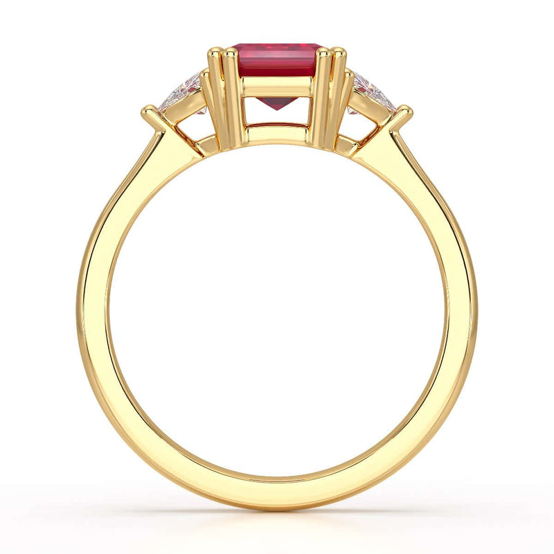 Ruby Trilogy Ring with Trillion side stone Dress Ring