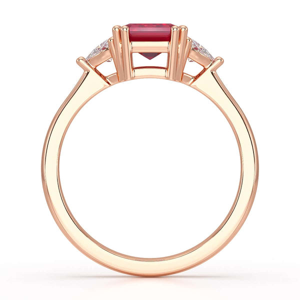 Ruby Trilogy Ring with Trillion side stone Dress Ring