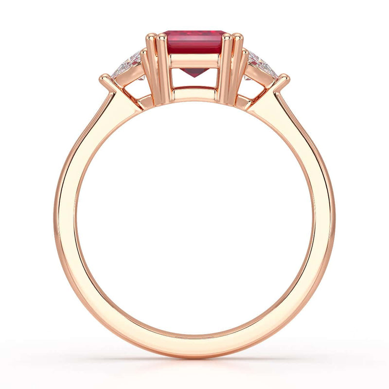 Ruby Trilogy Ring with Trillion side stone Dress Ring