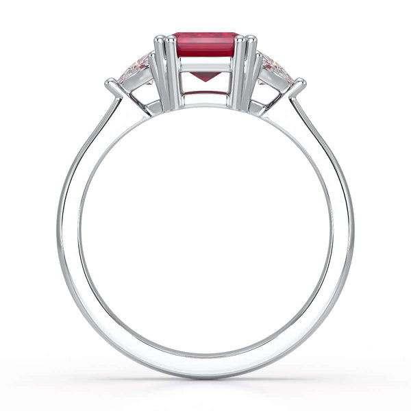 Ruby Trilogy Ring with Trillion side stone Dress Ring