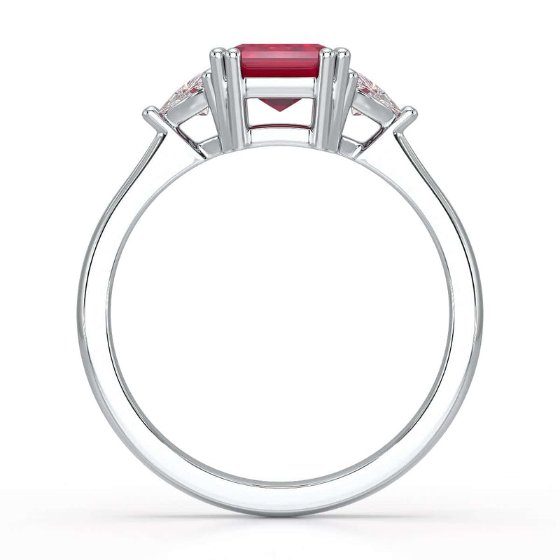 Ruby Trilogy Ring with Trillion side stone Dress Ring