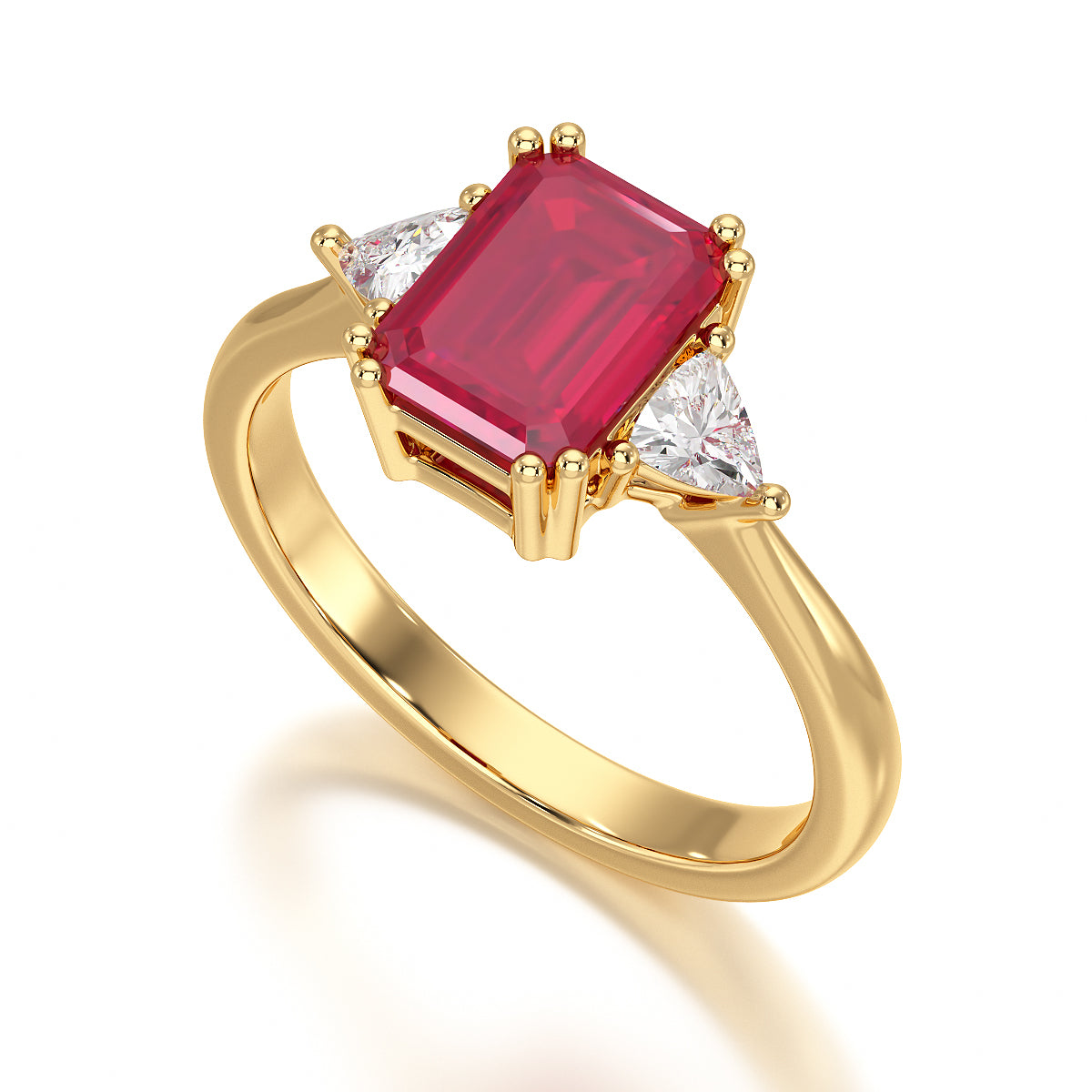 Ruby Trilogy Ring with Trillion side stone Dress Ring