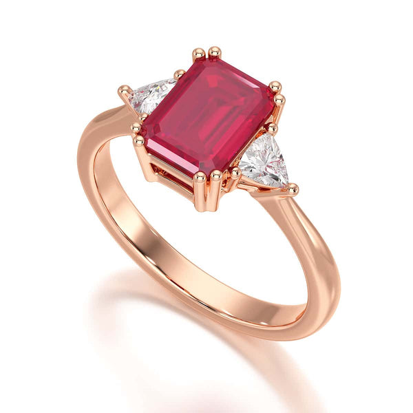 Ruby Trilogy Ring with Trillion side stone Dress Ring