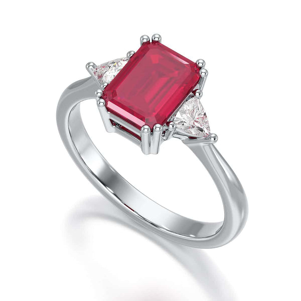 Ruby Trilogy Ring with Trillion side stone Dress Ring