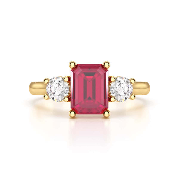 Ruby trilogy with round side stone Dress ring