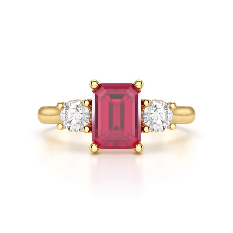 Ruby trilogy with round side stone Dress ring