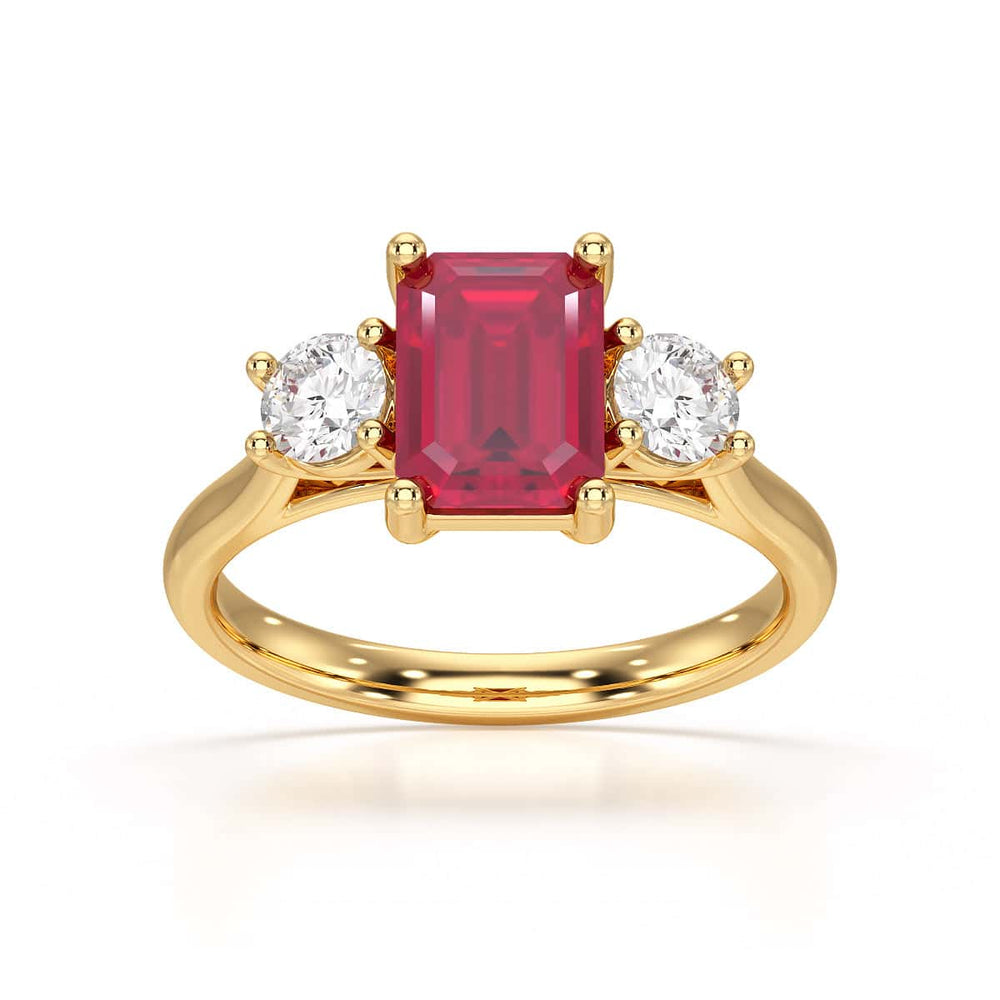 Ruby trilogy with round side stone Dress ring
