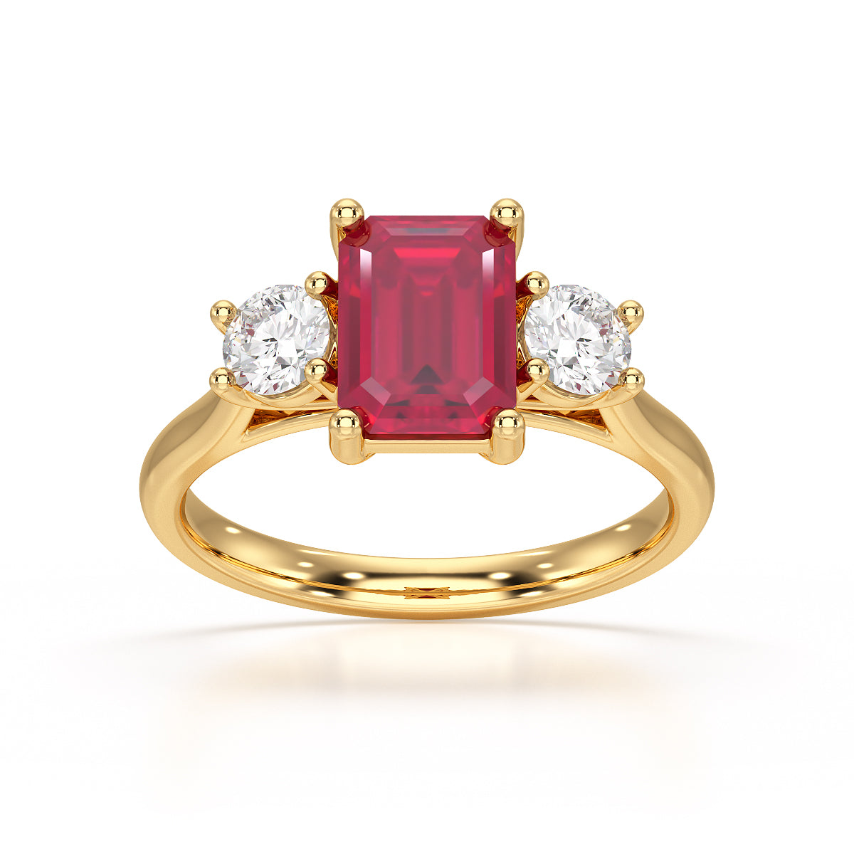 Ruby trilogy with round side stone Dress ring
