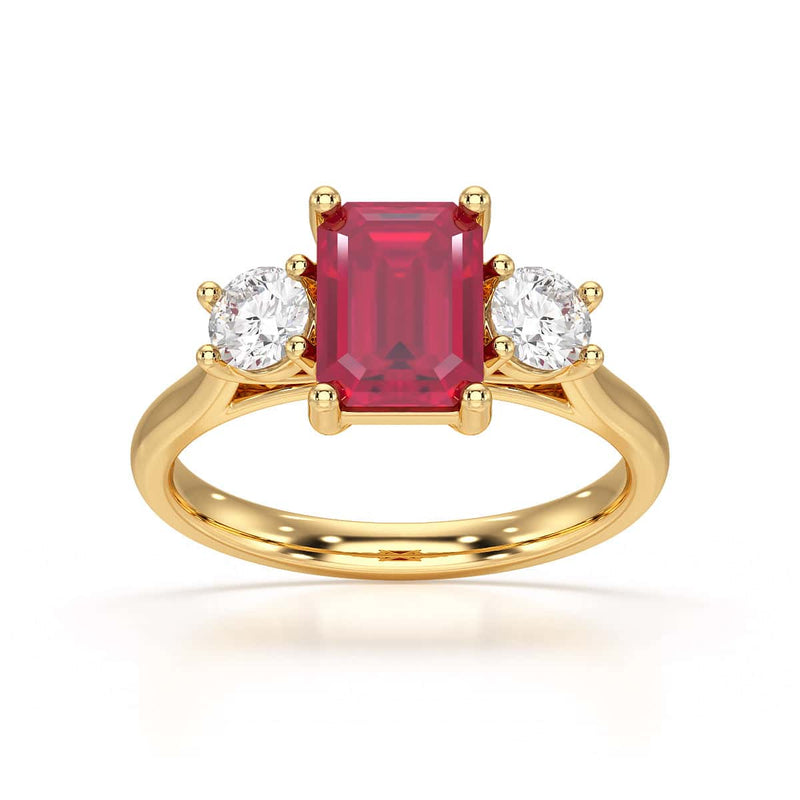 Ruby trilogy with round side stone Dress ring