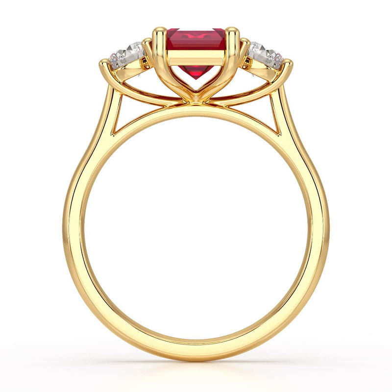 Ruby trilogy with round side stone Dress ring