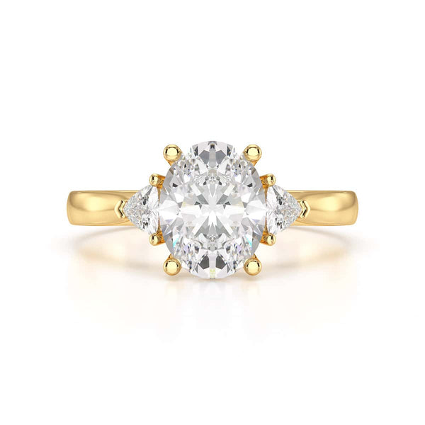 Oval Trilogy Engagement Ring with Trillion side stone
