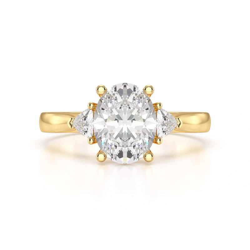 Oval Trilogy Engagement Ring with Trillion side stone