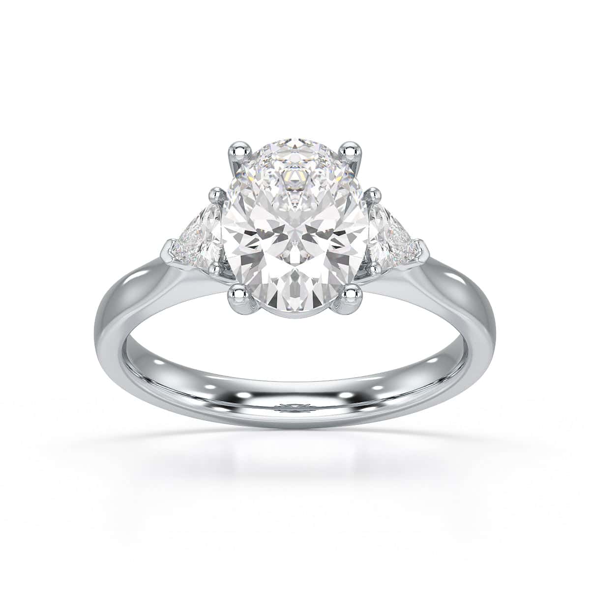 Oval Trilogy Engagement Ring with Trillion side stone