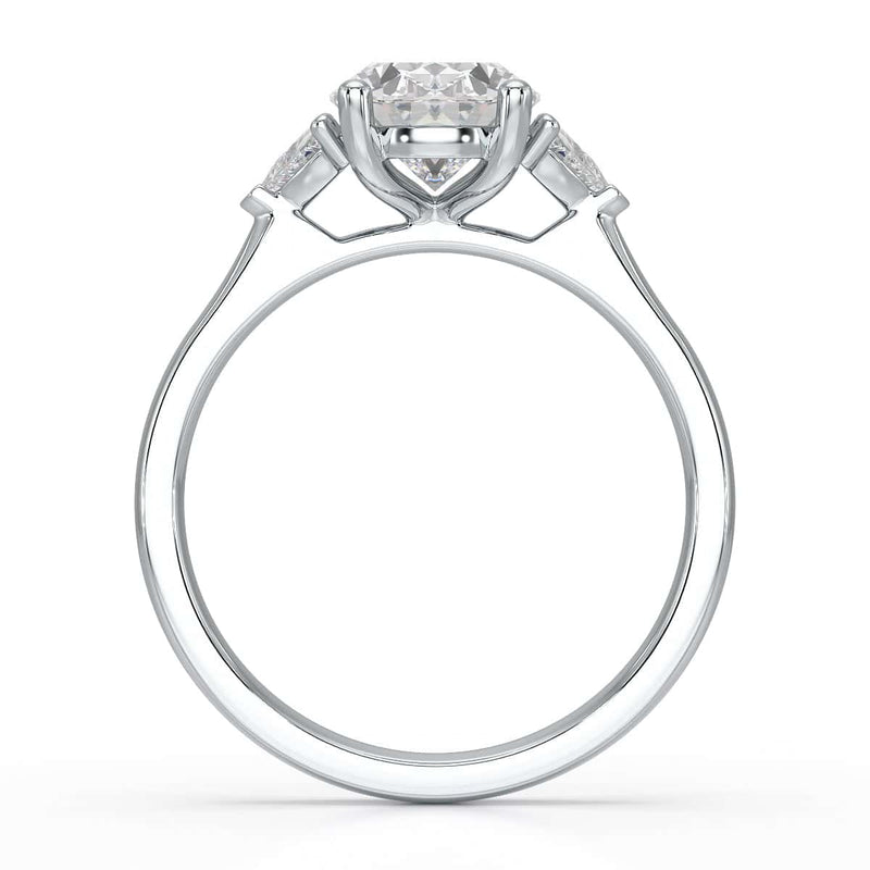 Oval Trilogy Engagement Ring with Trillion side stone