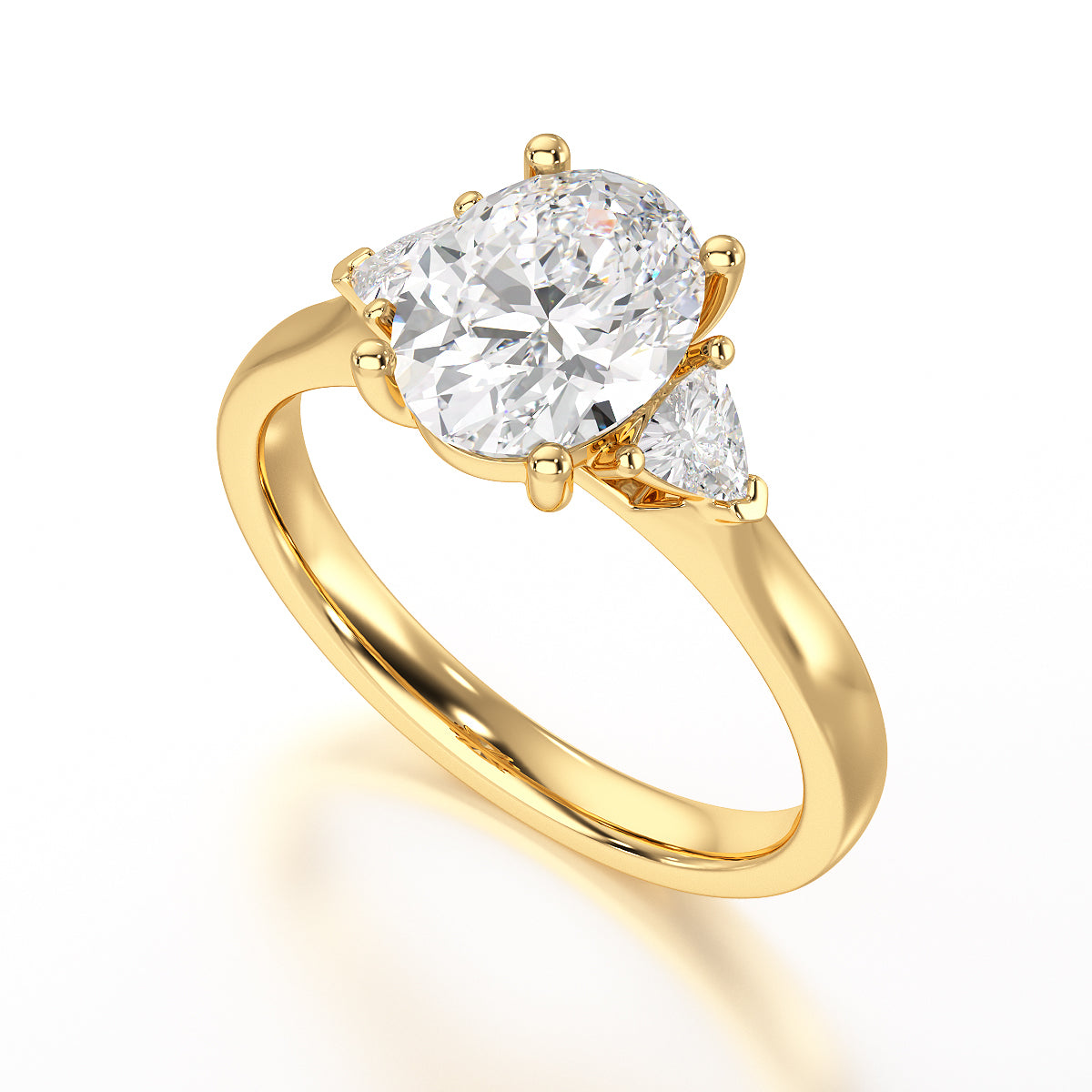Oval Trilogy Engagement Ring with Trillion side stone