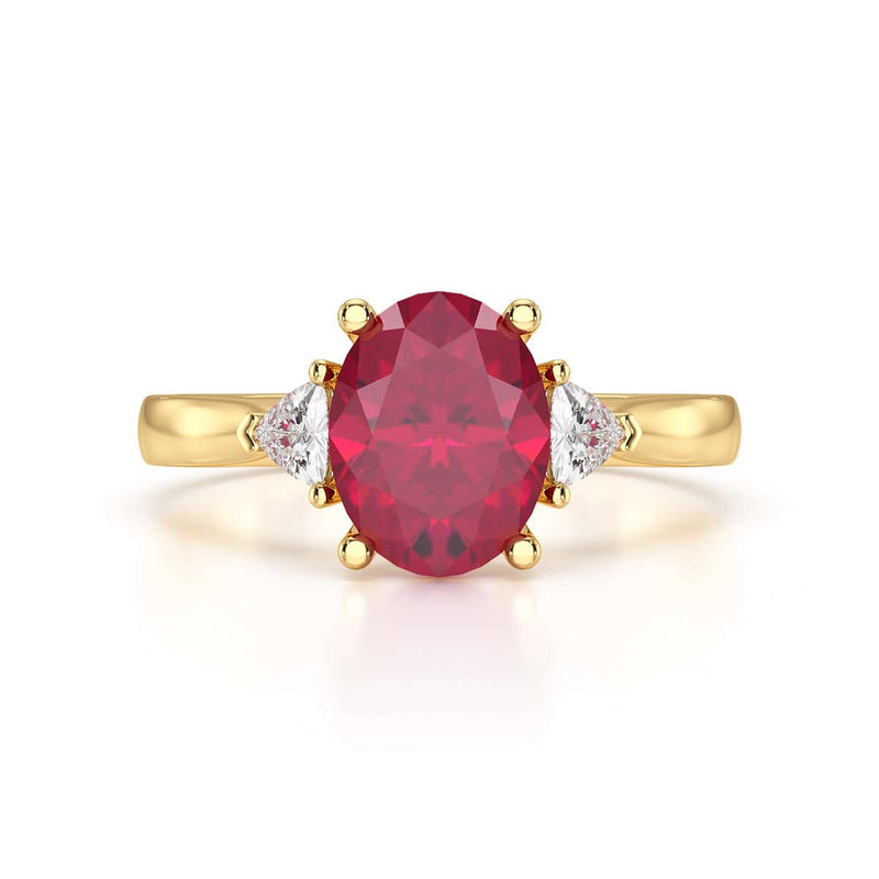 Ruby trilogy with trillion cut side diamond Dress ring