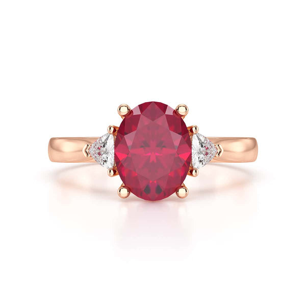 Ruby trilogy with trillion cut side diamond Dress ring